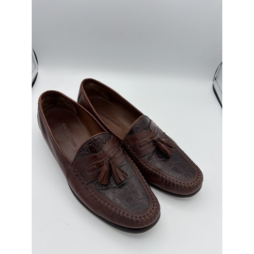 Johnston & Murphy Shoes Mens Size‎ 10.5 Brown Leather Tassel Loafers Croc Print